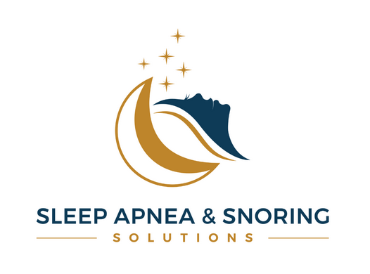 Logo of mostly text with image of moon, stars and person's head reclined in sleeping position for Sleep Apnea & Snoring Solutions dental practice